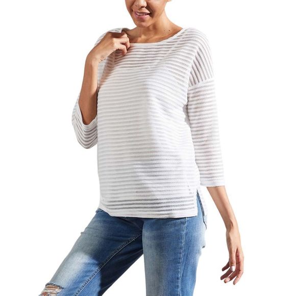 Simple by Suzanne Betro Ivory Stripe Sheer Boatneck Tunic Size L - Picture 1 of 5